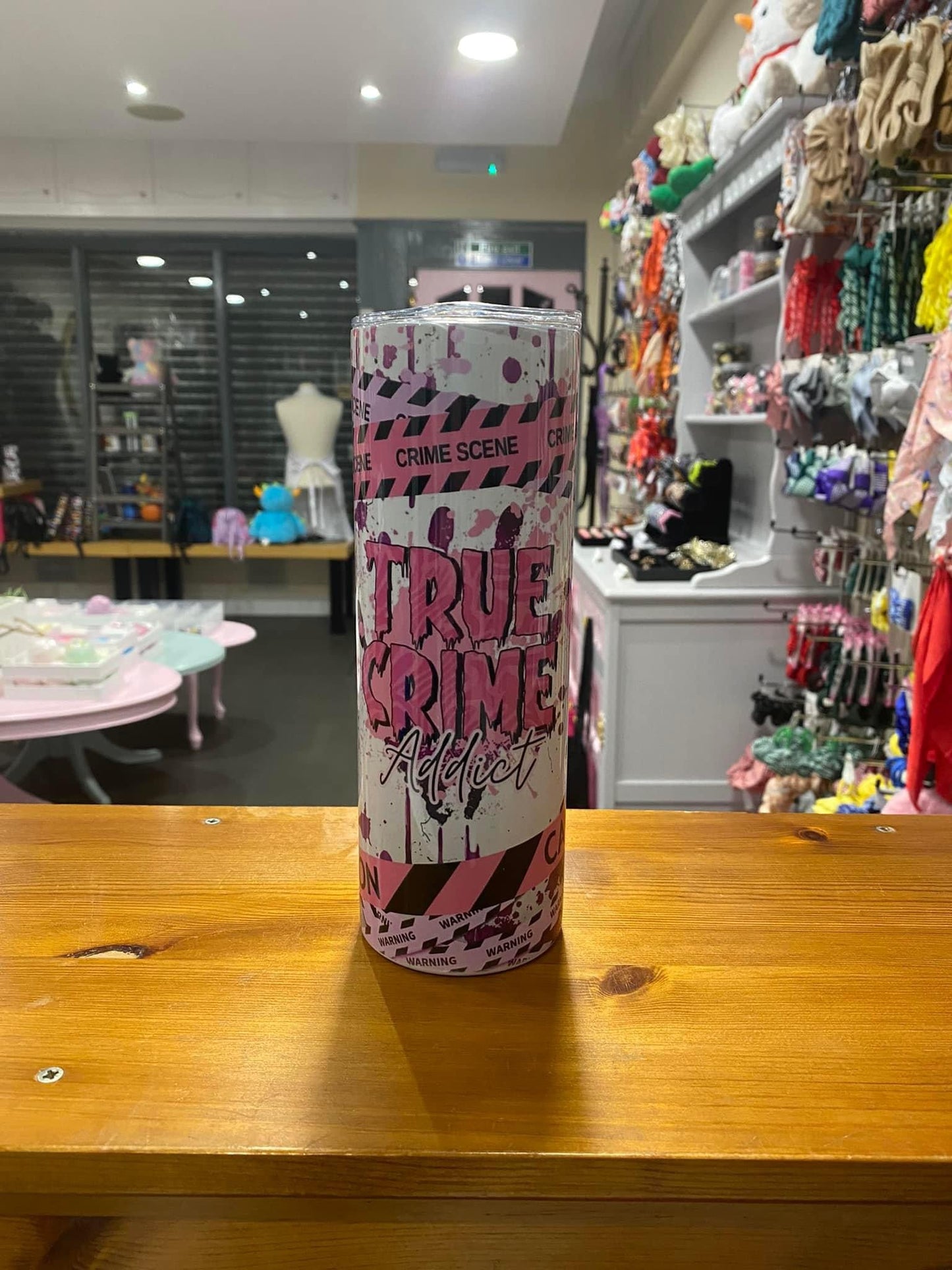 True Crime Addict, Pink, 20oz Tumbler, Insulated, Stainless Steel, Hot & Cold use