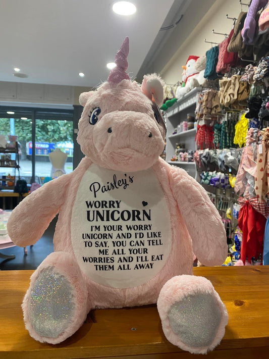 Worry Unicorn, Mumbles Bear, Personalised Soft Toy