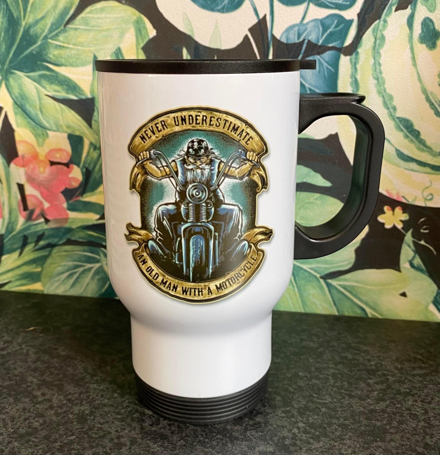 Old Man, Biker, Thermos, Travel Mug