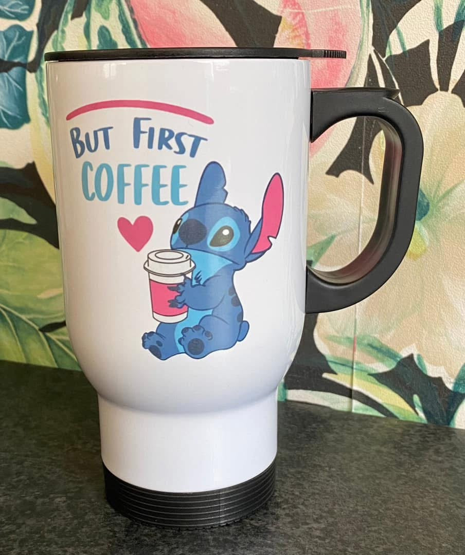 But First Coffee, Stitch, Thermos, Travel Mug