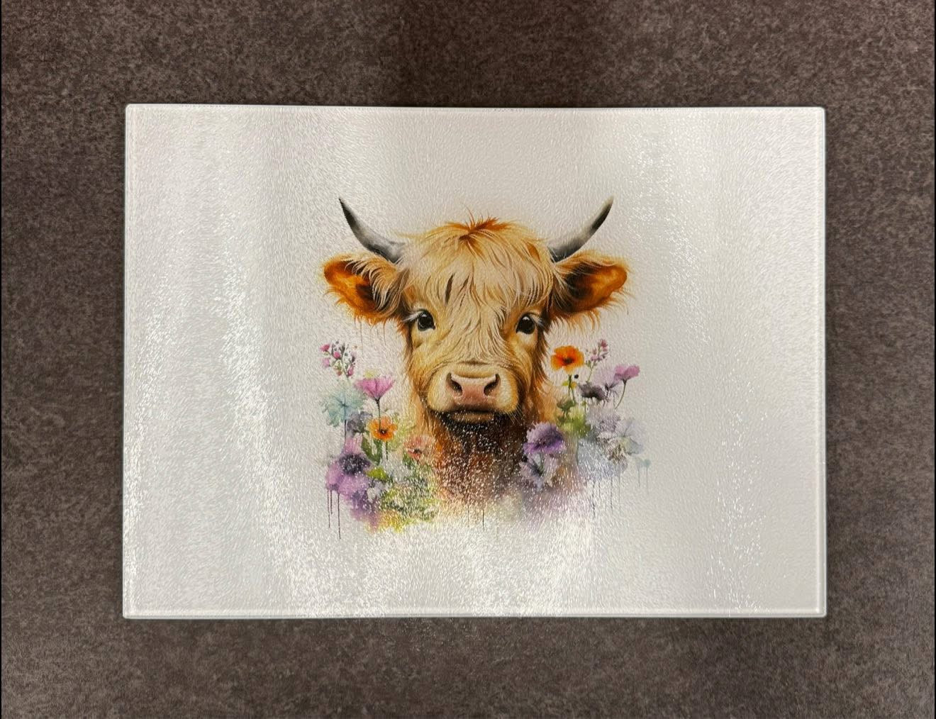 Large Glass Chopping Board, Highland Cow, Sublimation, Worktop Saver