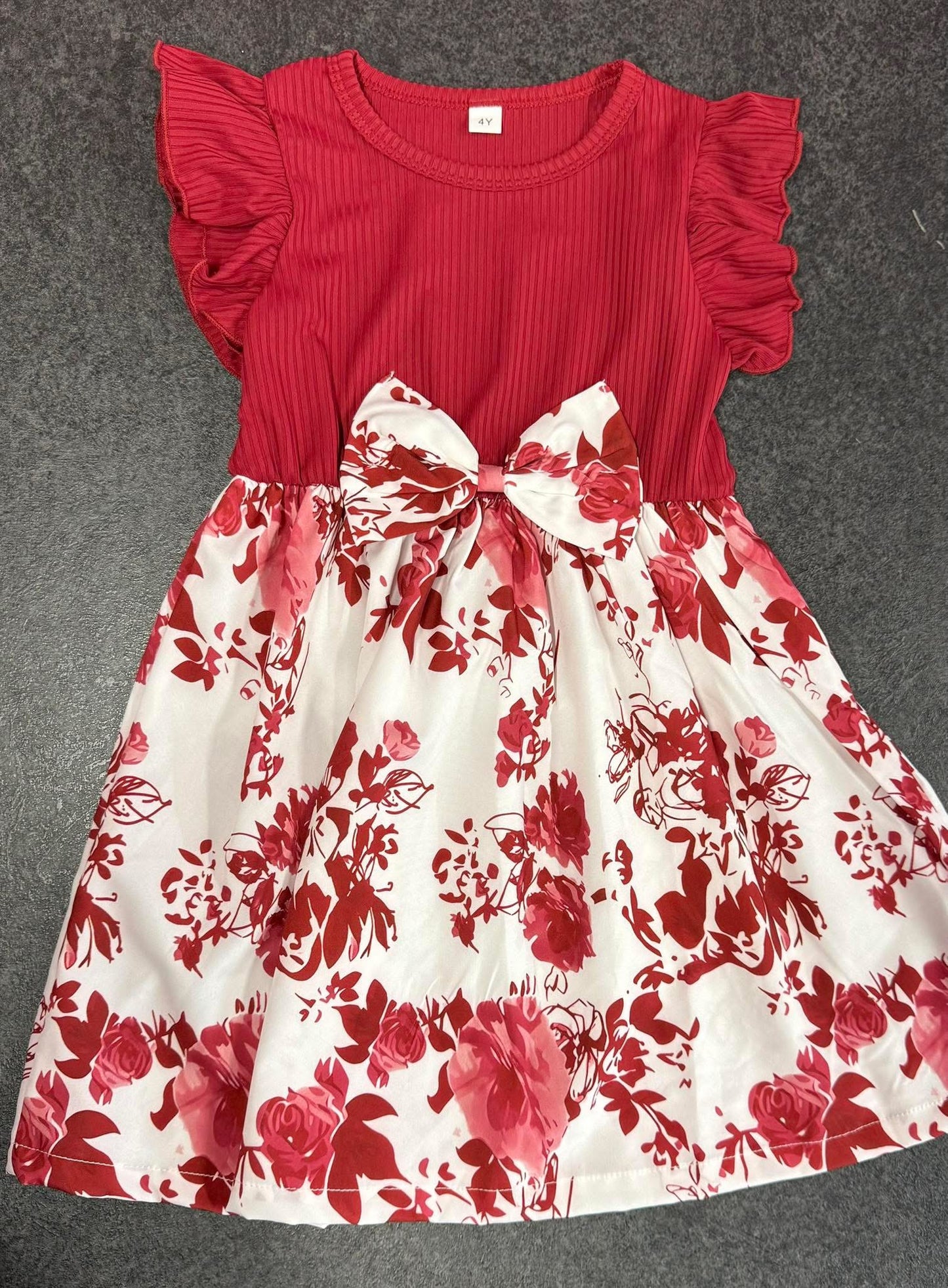 Burgundy & White, Floral Dress, Toddler, Children
