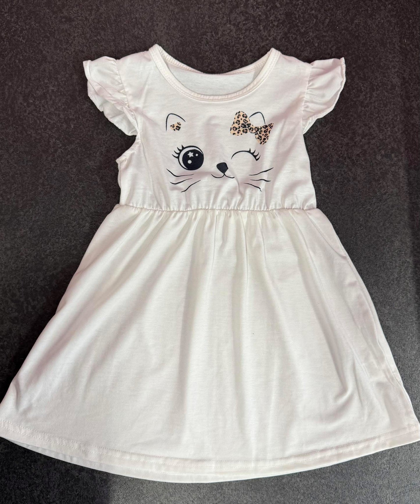 White Cat Cotton Dress, Summer, Toddler, Children