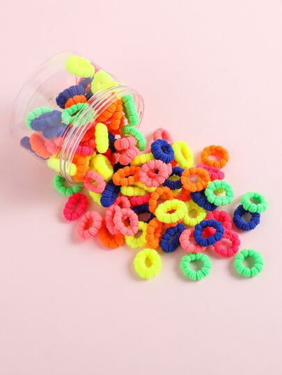 Box of Bright Coloured Bobbles, Hair Elastic, Bobble in plastic tub