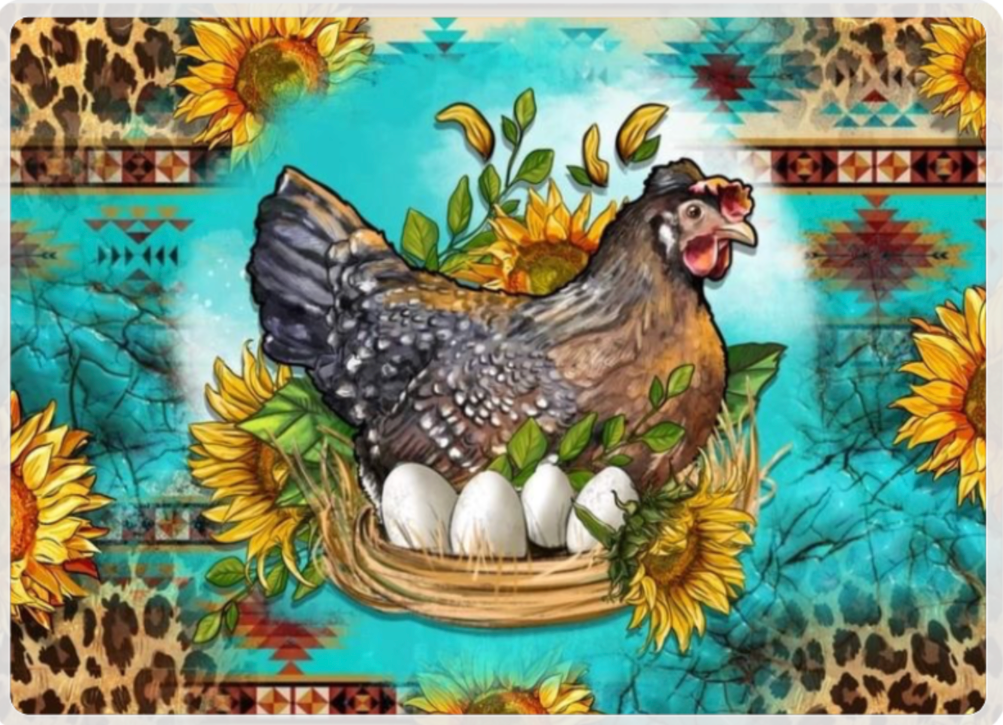 Glass Chopping Board, Hen & Eggs, Worktop Saver