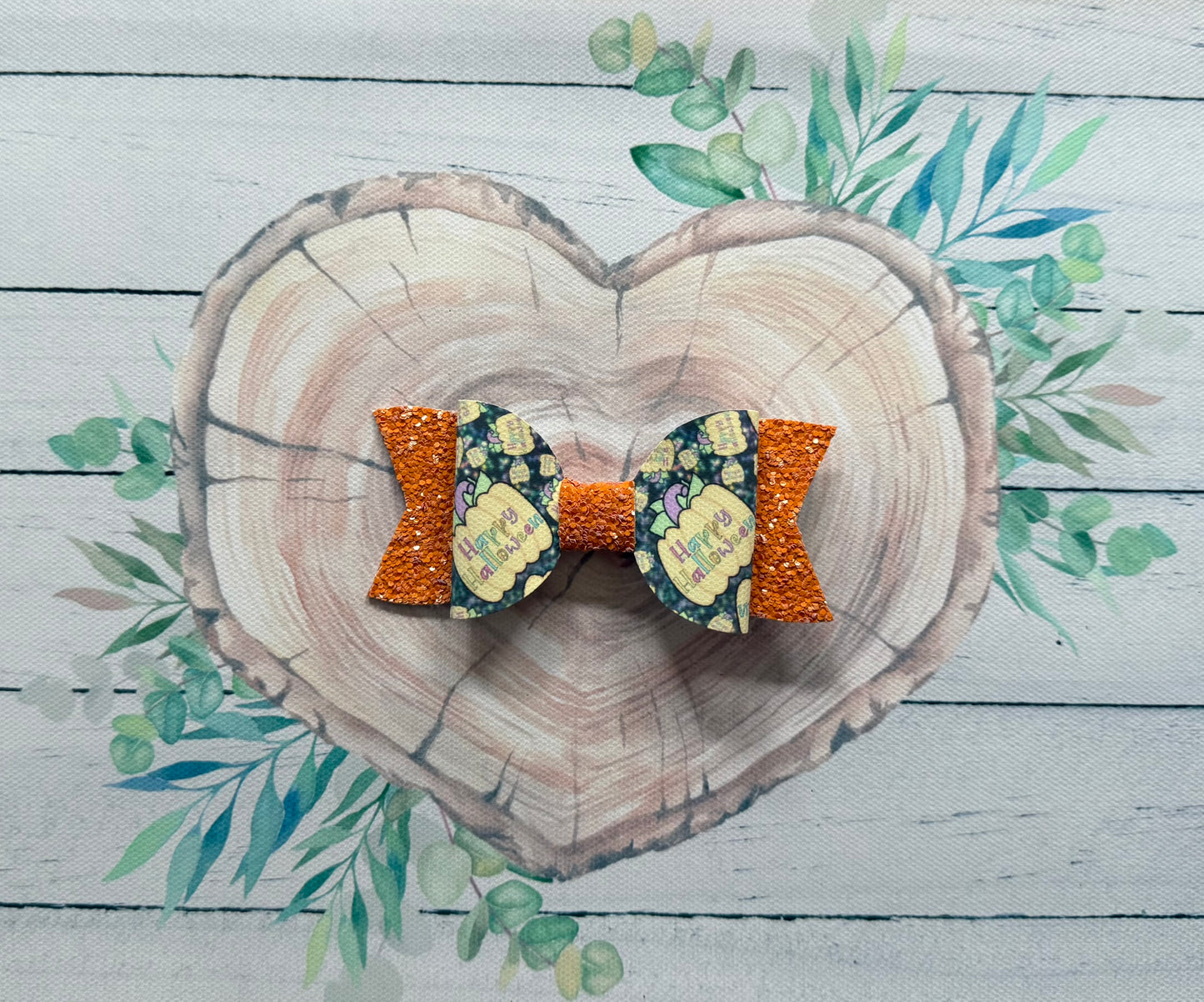Handmade Halloween Hairbow, Pumpkin, Hair, Bow, Clip