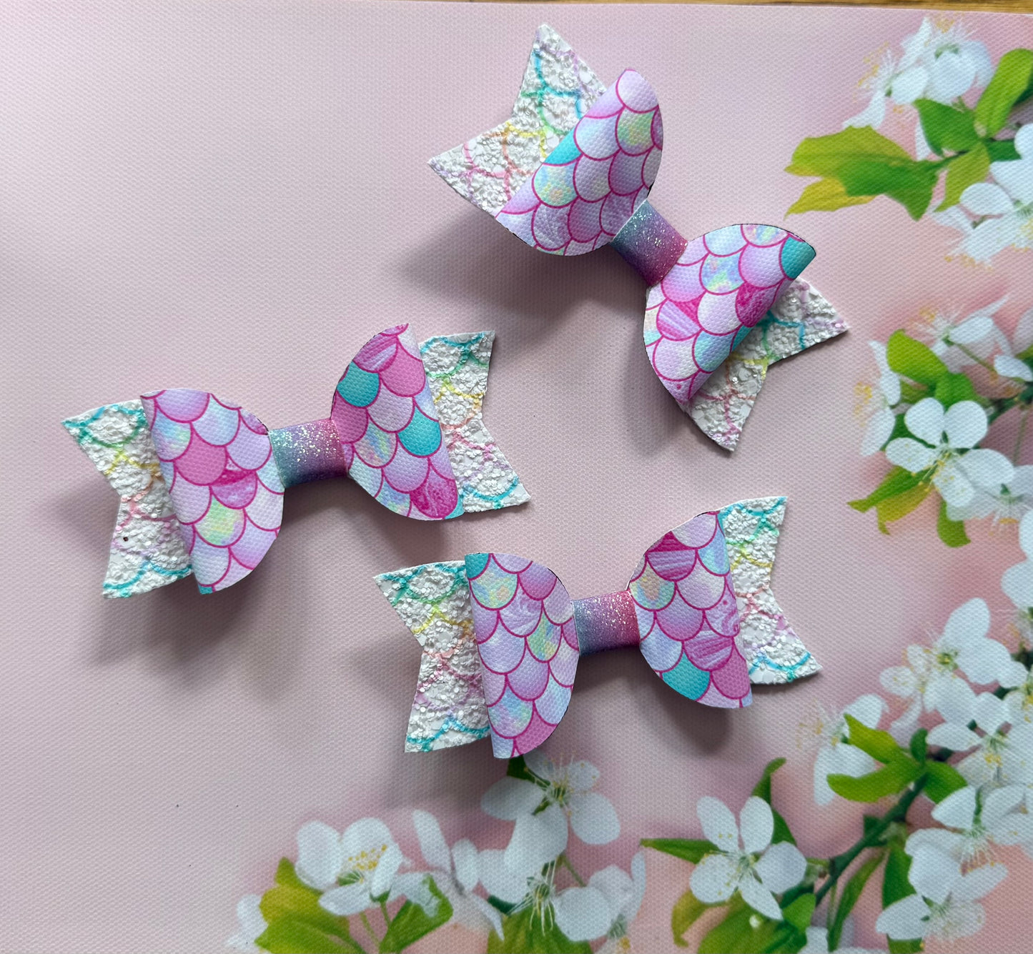 Handmade Mermaid Scales Hairbow, Pink, Hair, Bow, Clip