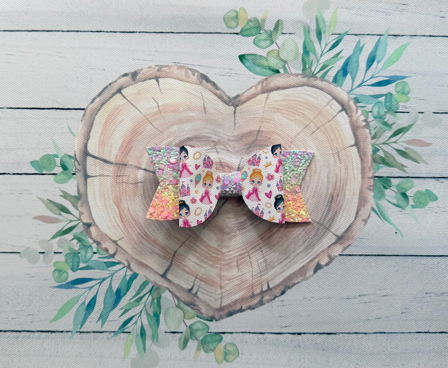 Handmade Princess with Blonde Hair Hairbow, Pink, Hair, Bow, Clip