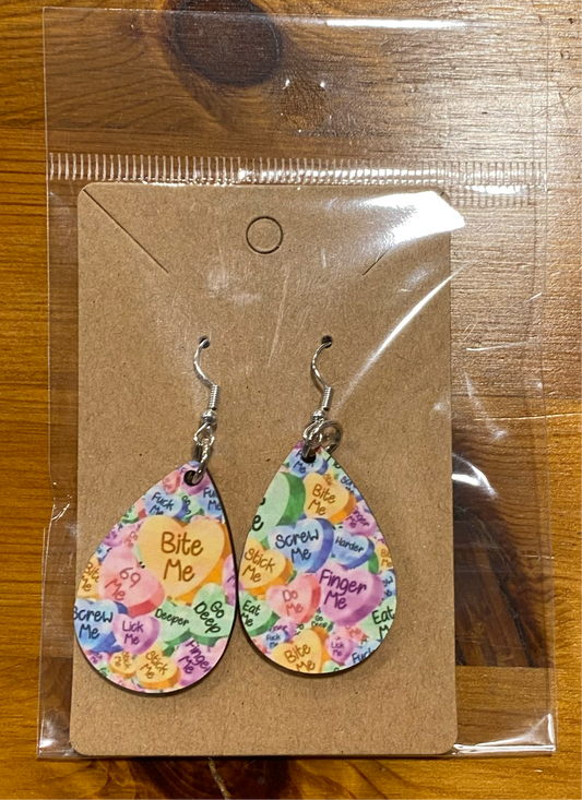 Handmade Earrings, Funny, Rude, Bite Me, Fuck Me