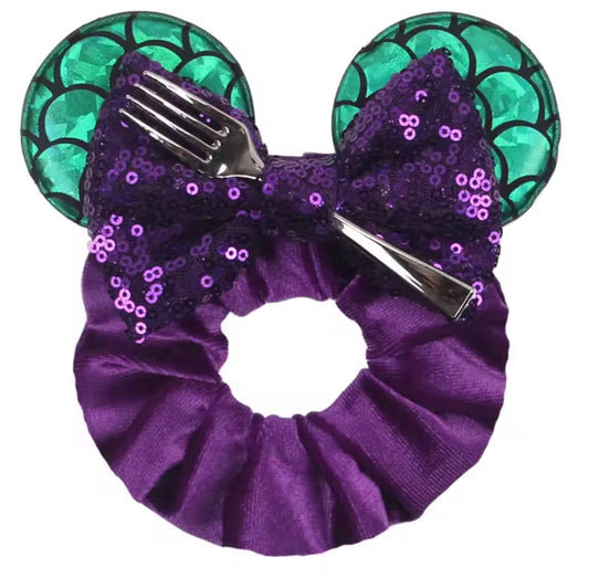 Mouse Ear Velvet Scrunchie, Ariel, Ocean, Fun, Princess