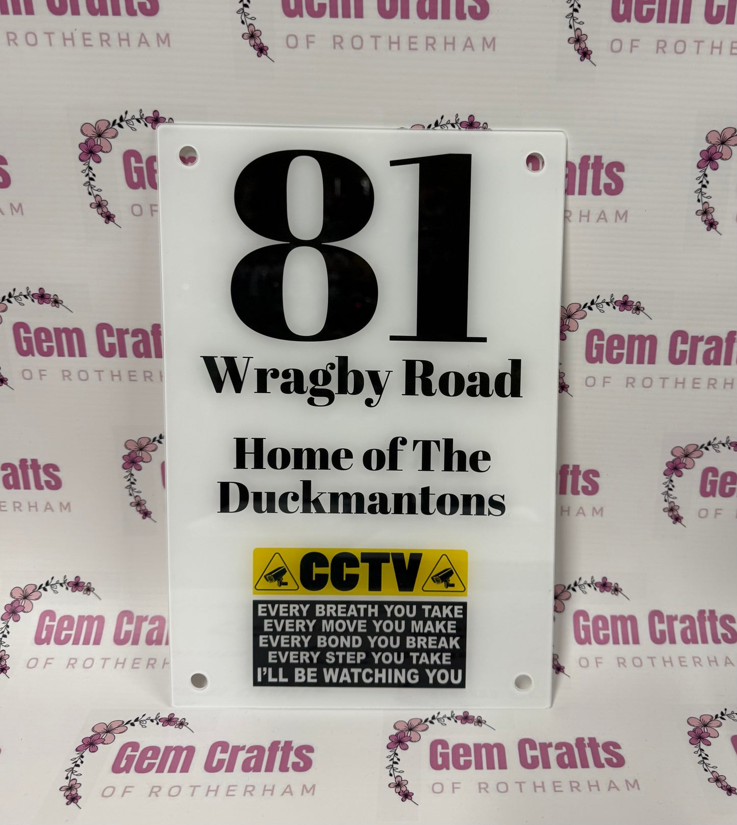 Personalised House Sign, House Number Glass Business Plaque, Door Sign, Door Number, Door Plate with Standoff Fixtures