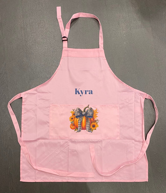 Adult Apron, Pumpkin, Cooking, Baking, Personalised, Unisex, Mens, Women’s, Pink, White or Beige