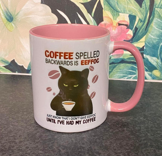 Coffee Spelled Backwards, Coaster, Cushion, Water Bottle, Keyring, Travel Mug, Cat