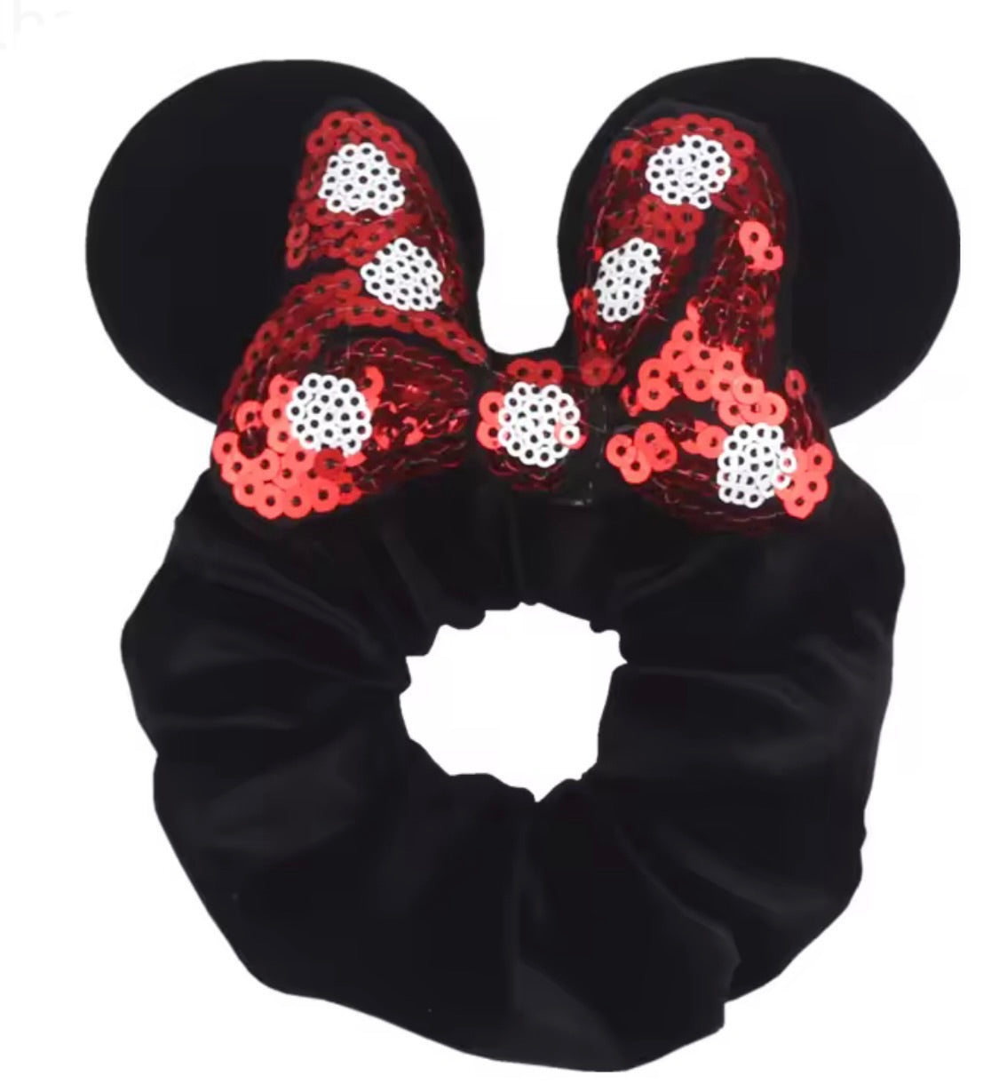 Mouse Ear Velvet Scrunchie, Minnie, Bow, Red, Fun