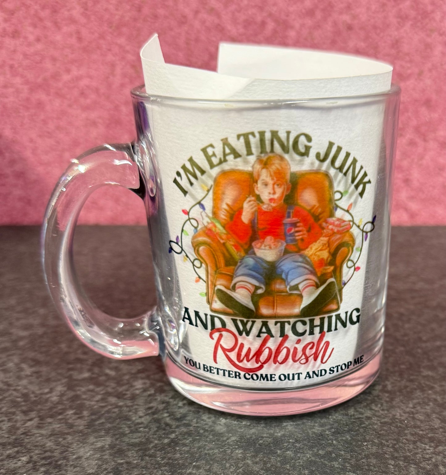 Glass Mug, Tea, Coffee, Oops, Home Alone