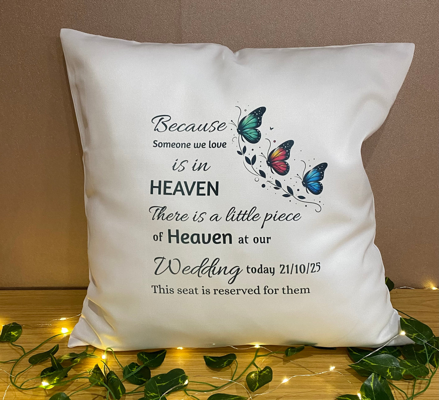 Memorial Personalised Cushion, Wedding, Someone Missing, In Heaven