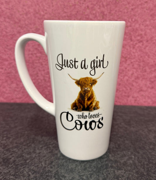 Just a Girl who loves cows, Latte, 17oz, Large, Ceramic Mug, Personalised, joke, funny