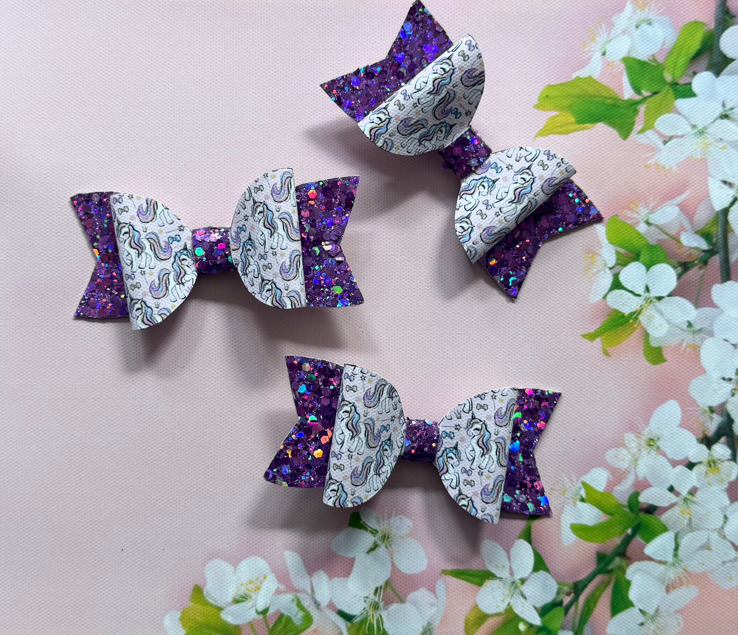 Handmade Purple Unicorn Hairbow, Hair, Bow, Clip