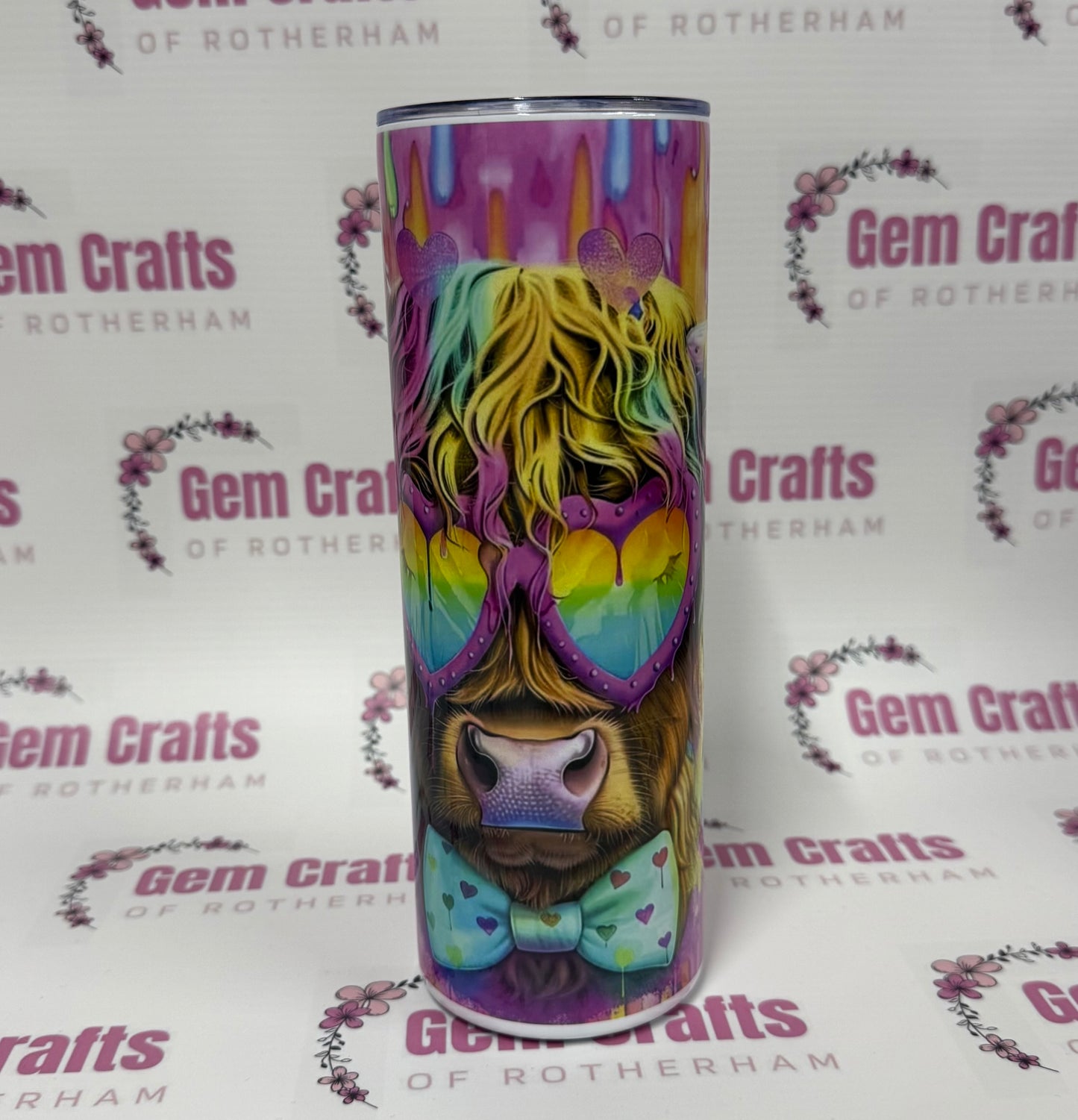 Rainbow Highland Cow, 20oz Tumbler, Insulated, Stainless Steel, Hot & Cold use