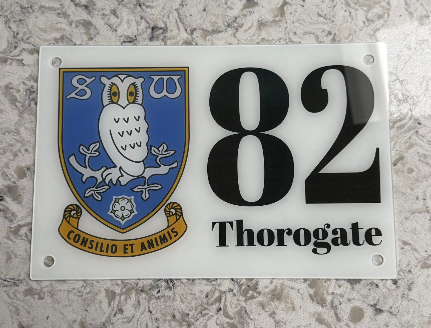 Personalised House Sign, House Number Glass Business Plaque, Door Sign, Door Number, Door Plate with Standoff Fixtures