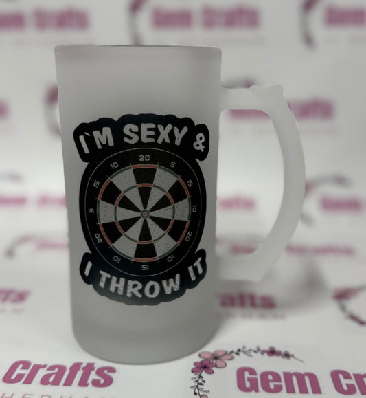 I’m Sexy & I Throw it, Frosted Glass Stein, 16oz Glass, 450ml, Cold Use, Perfect Gift, Personalised