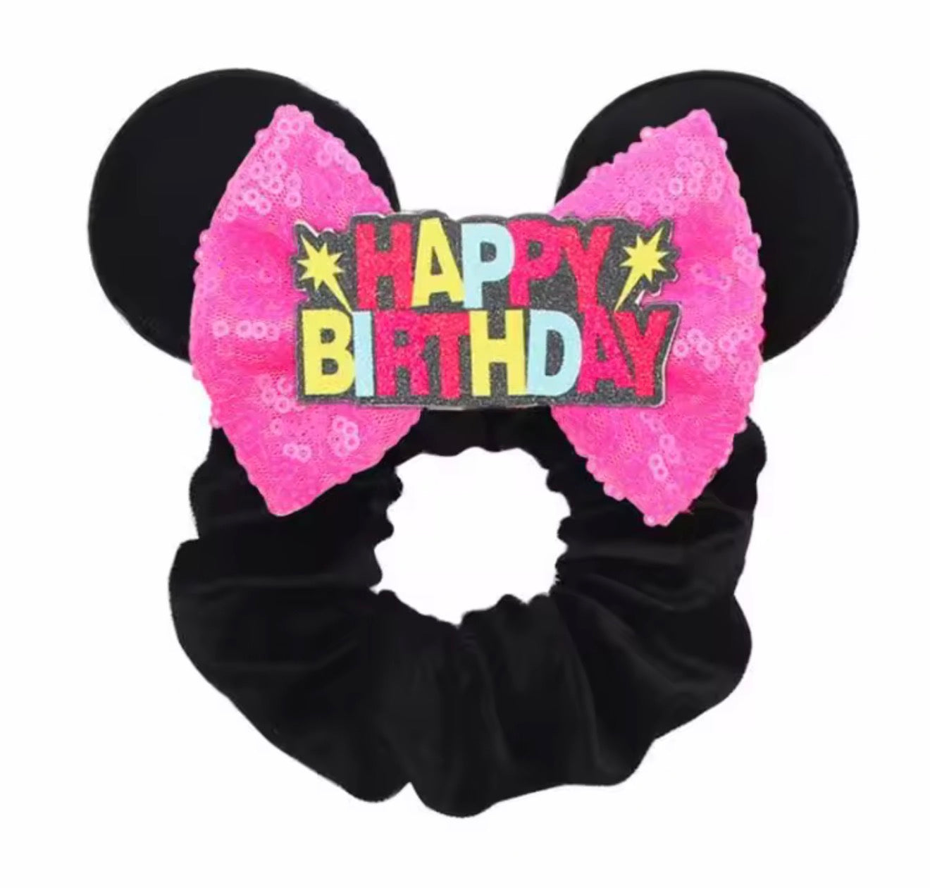Mouse Ear Velvet Scrunchie, Happy Birthday, Fun