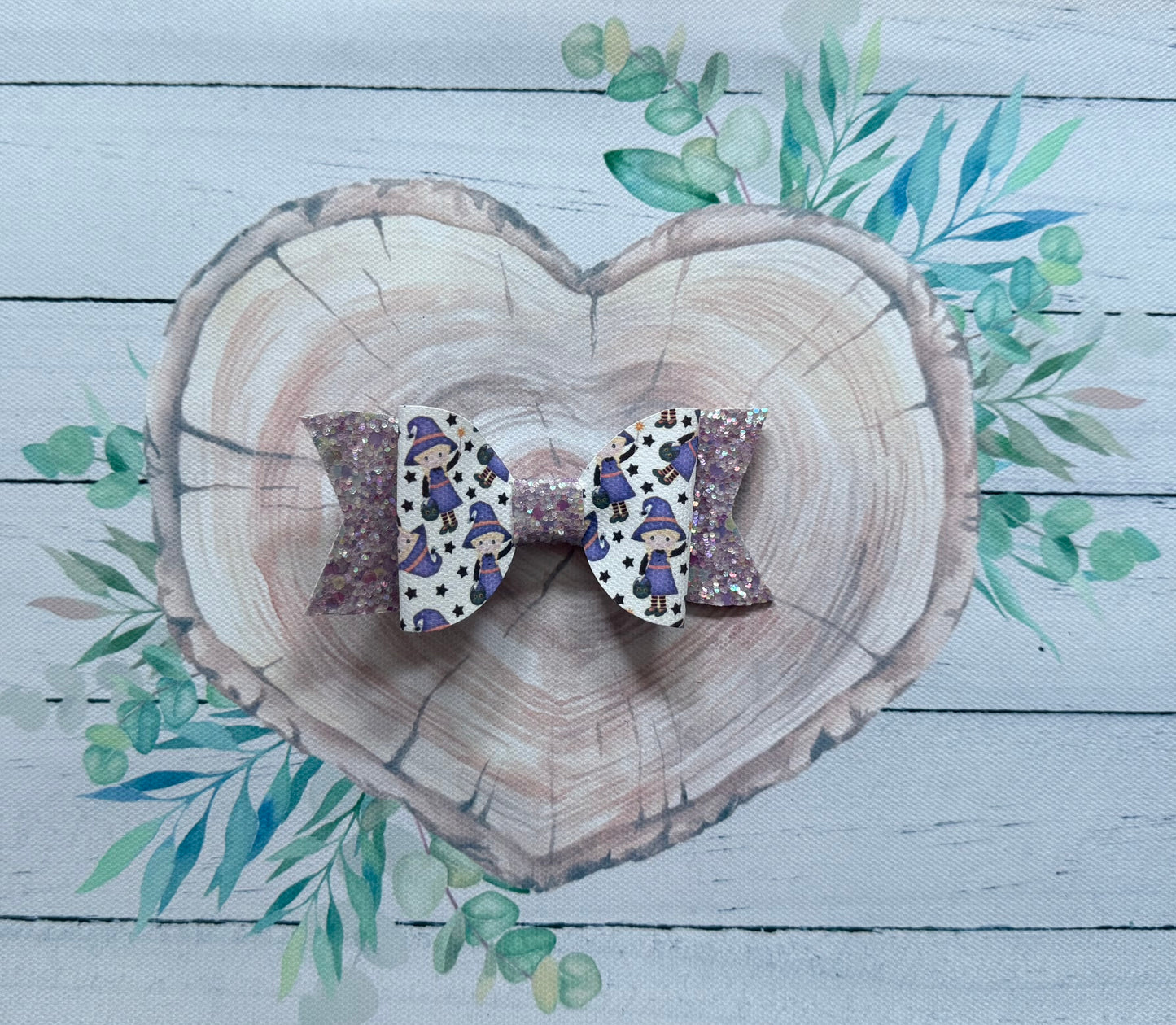 Handmade Halloween Hairbow, Purple Witches, Hair, Bow, Clip