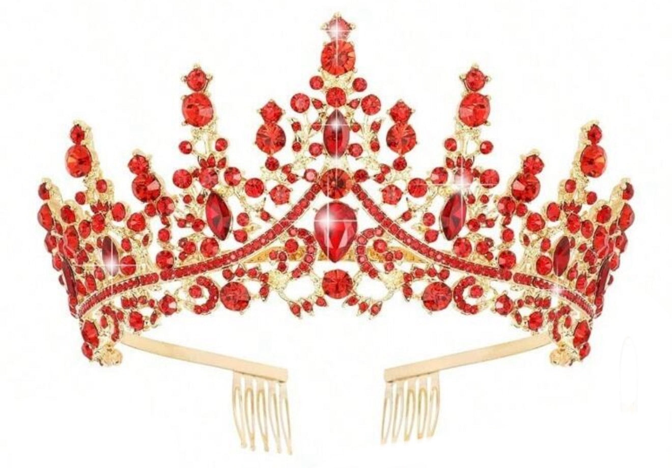 Diamanté Tiara, Red Colour, Heavy, Metal, Wedding, Birthday, Prom