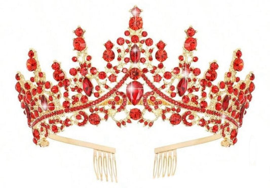 Diamanté Tiara, Red Colour, Heavy, Metal, Wedding, Birthday, Prom