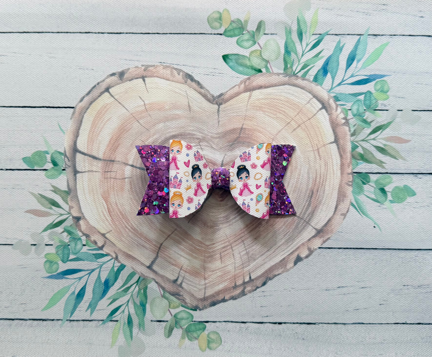 Handmade Princess with Brown Hair Hairbow, Pink, Hair, Bow, Clip
