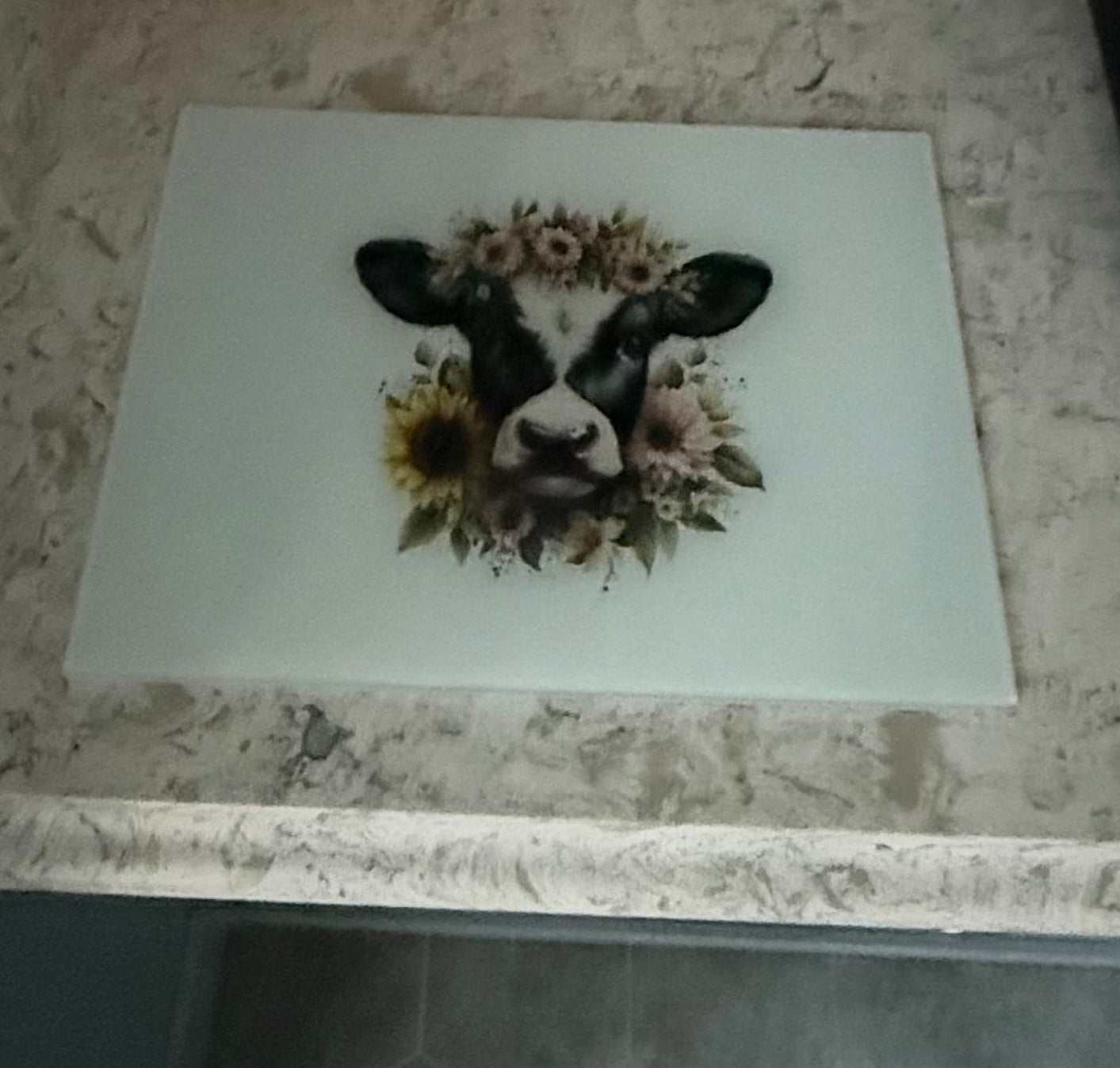 Large Glass Chopping Board, Cow, Sublimation, Worktop Saver