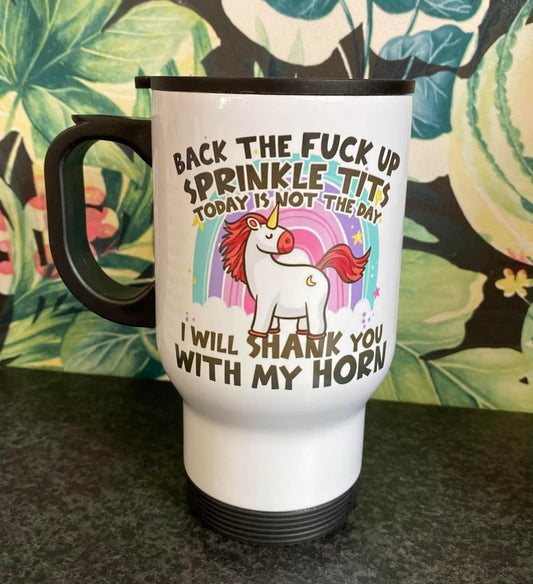 Shank you with my horn, Unicorn, Ceramic Mug, Coaster, Cushion, Water Bottle, Keyring, Travel Mug