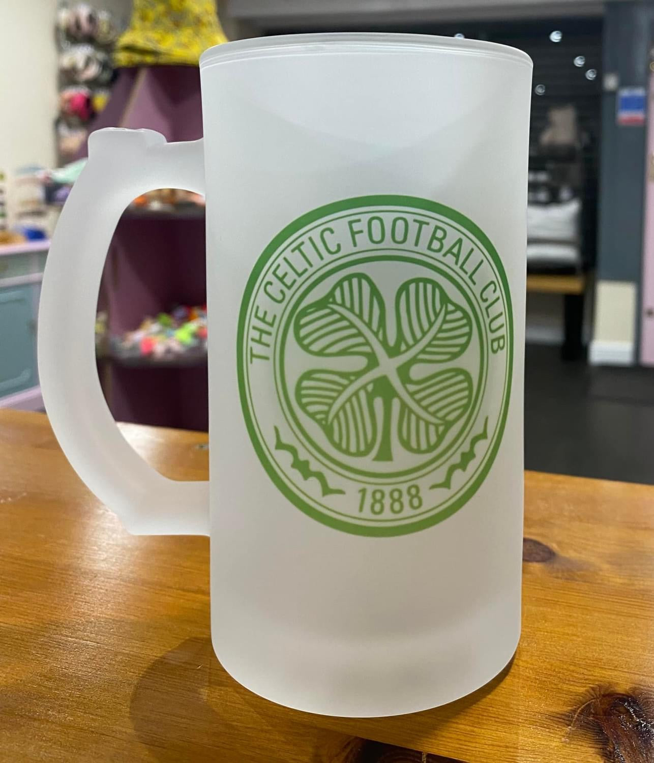 Celtic Frosted Glass Stein, 16oz Glass, 450ml, Cold Use, Perfect Gift, Personalised