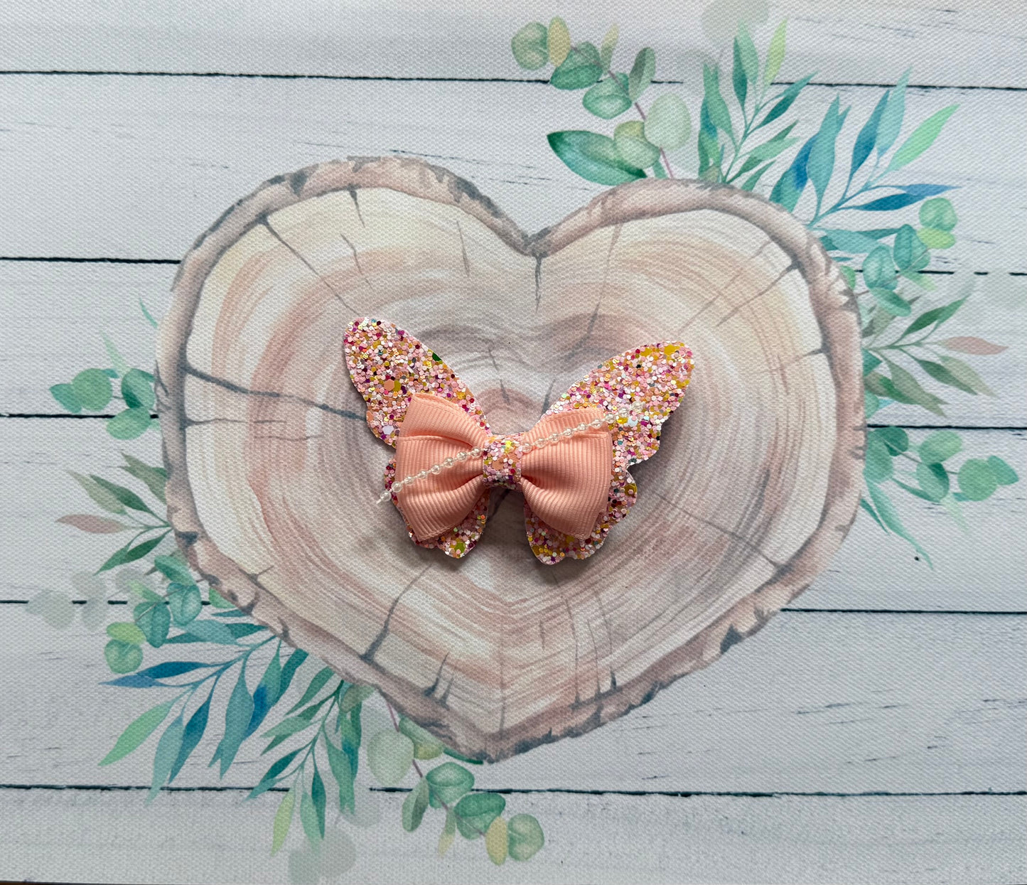 Handmade Peach Butterfly Hairbow, Hair, Bow, Clip
