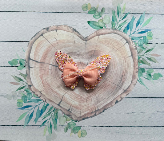 Handmade Peach Butterfly Hairbow, Hair, Bow, Clip