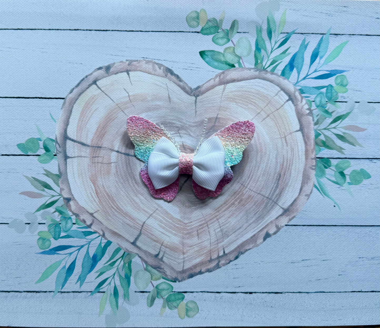 Handmade Rainbow Butterfly Hairbow, Hair, Bow, Clip