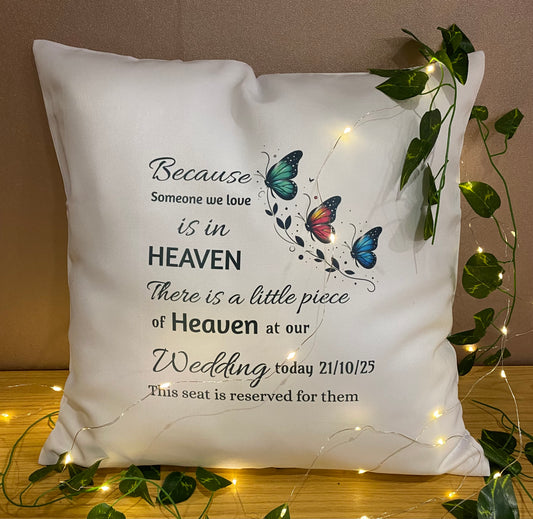 Memorial Personalised Cushion, Wedding, Someone Missing, In Heaven