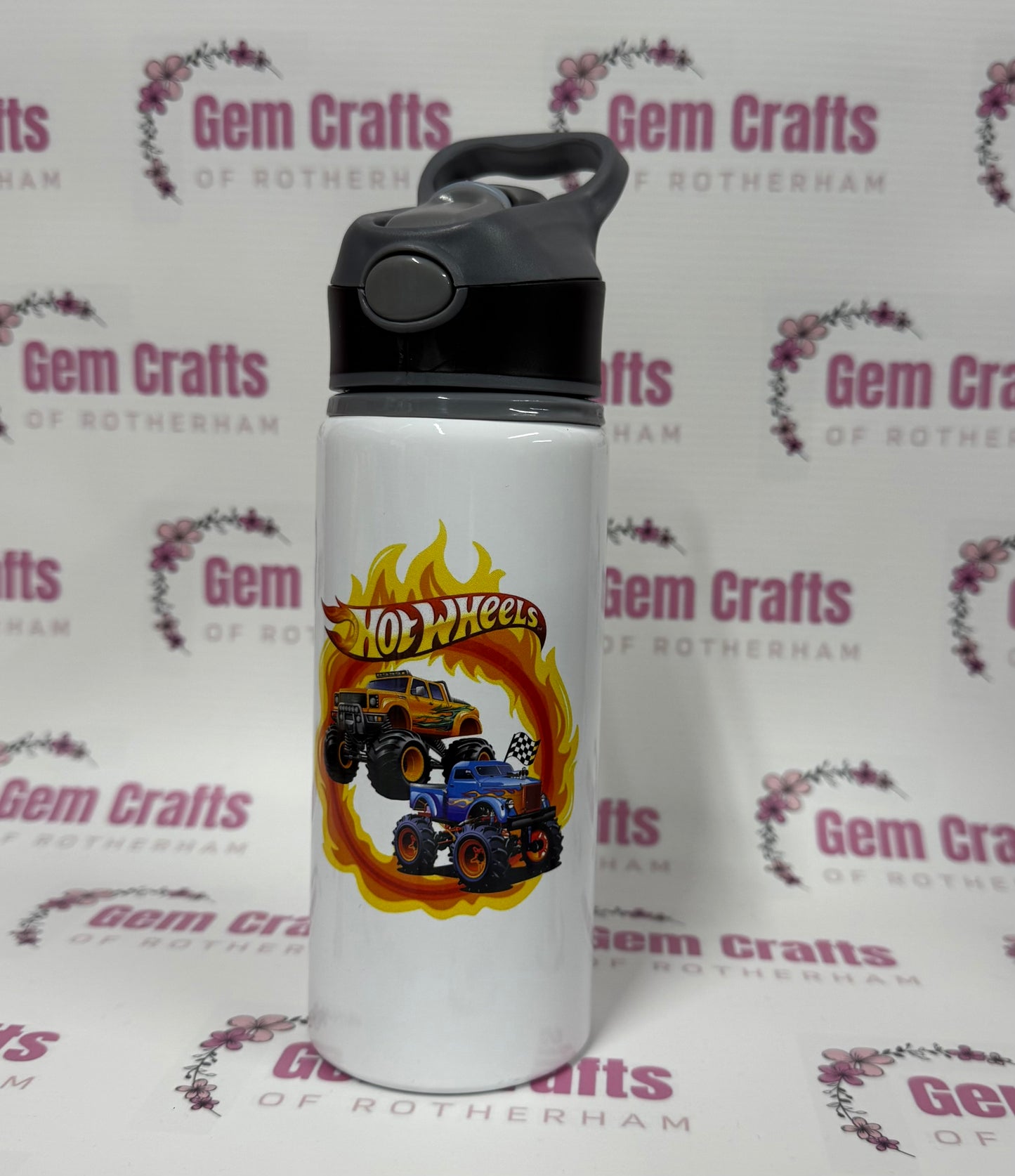 Hot Wheels, Straw Lid, Flip Top, Water Bottle, Personalised