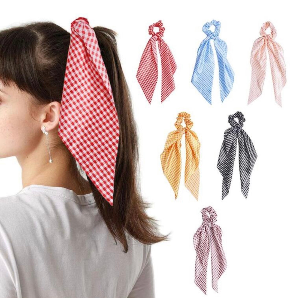 Gingham Tassel Scrunchies, Back to School Scrunchies, Choice of Colours