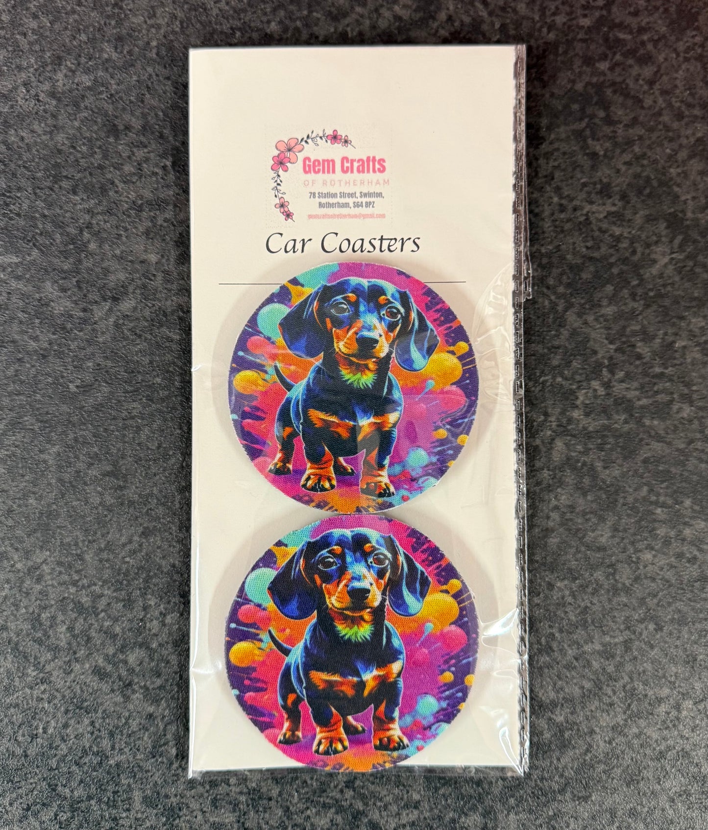 Sausage Dog, Dachshund, Car Coasters, Car Decoration, Set of 2