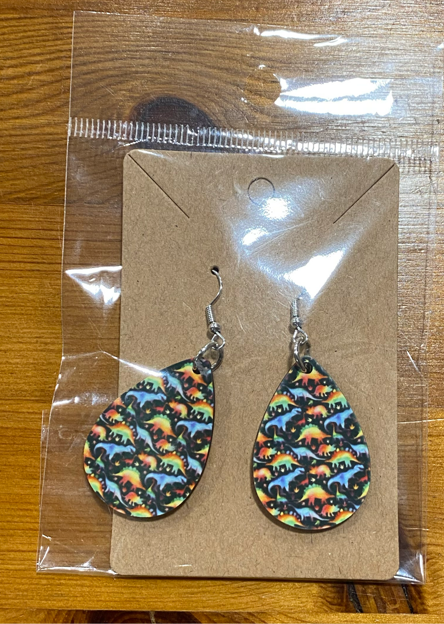 Handmade Earrings, Dinosaur, Printed, Multicolour