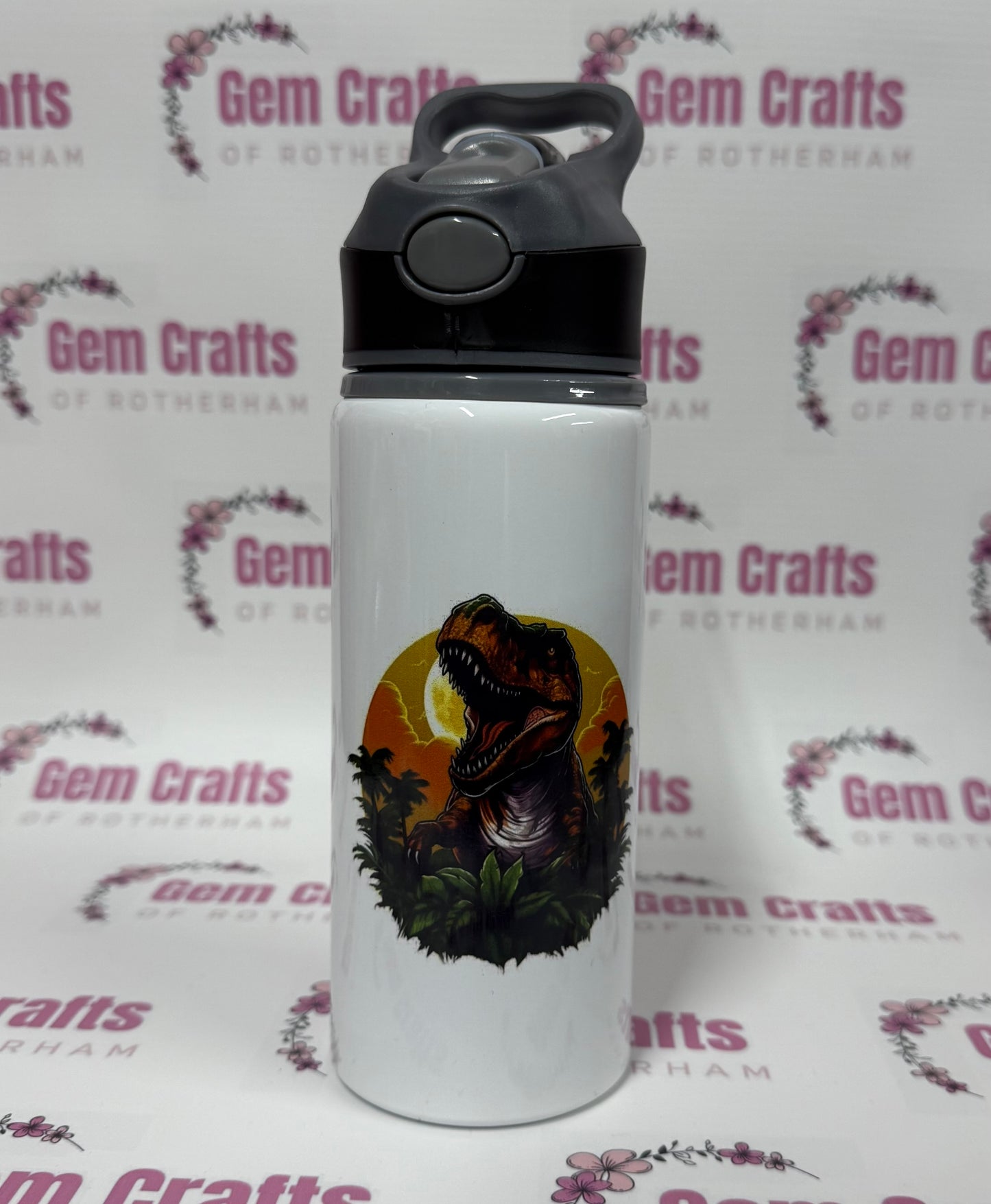 Dinosaur, Straw Lid, Flip Top, Water Bottle, Personalised
