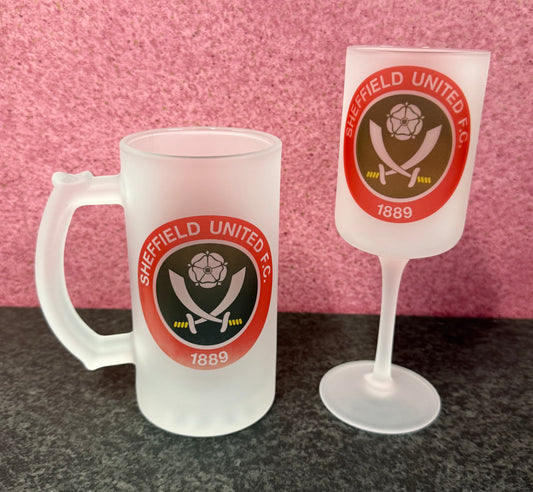 Sheffield United, Stein & Goblet Set, Frosted Glass, Personalised, Glass, Football