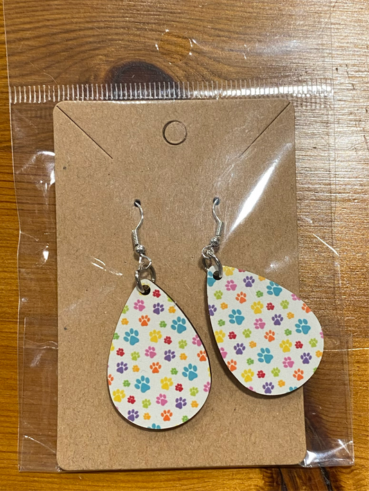 Handmade Earrings, Paw Prints, Multicoloured