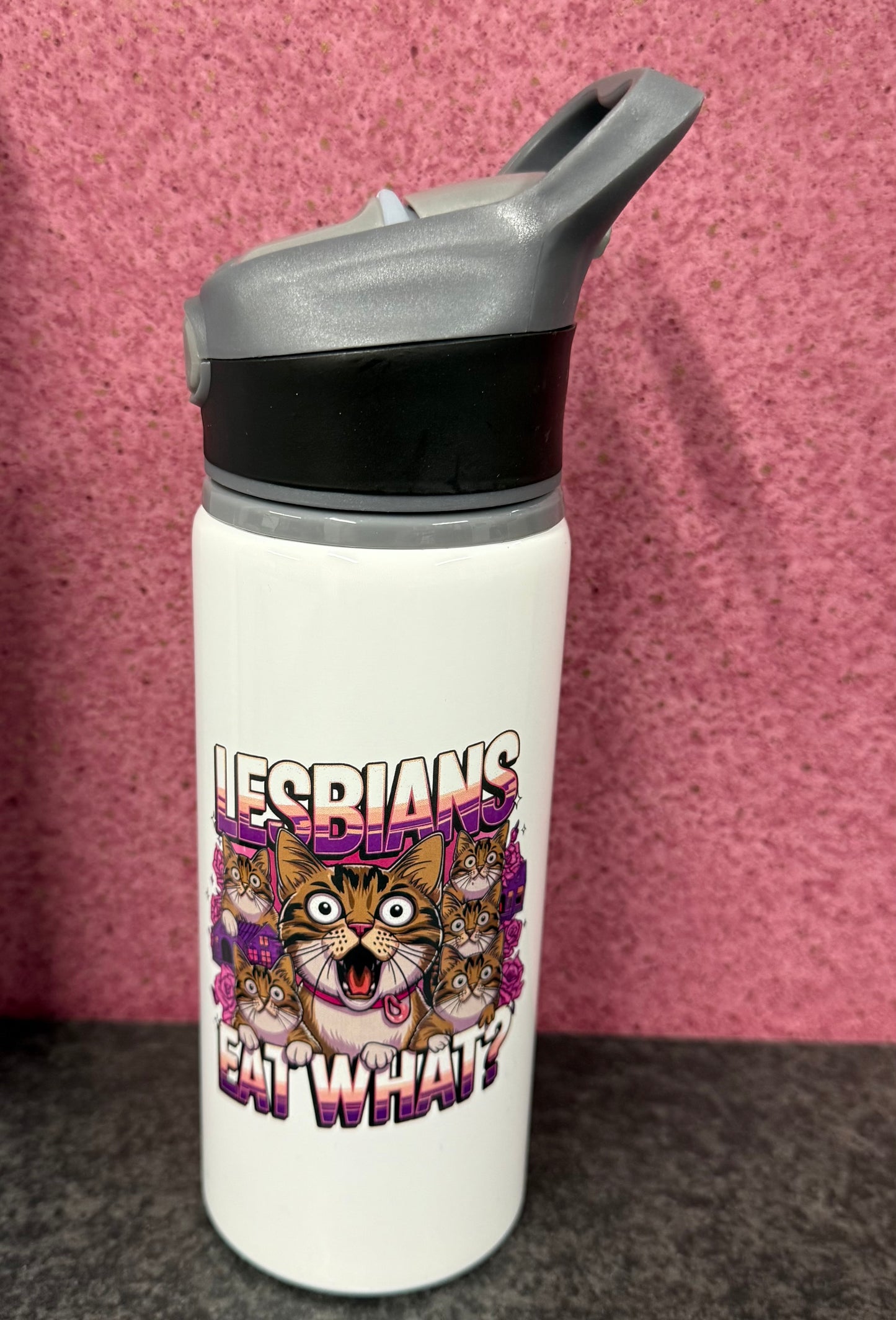 Lesbians Eat What!! , Straw Lid, Flip Top, Water Bottle, Personalised
