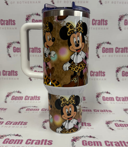 Leopard Print Minnie, 40oz Tumbler, 1.1 Litre, Insulated, Stainless Steel, Hot & Cold use, Personalised