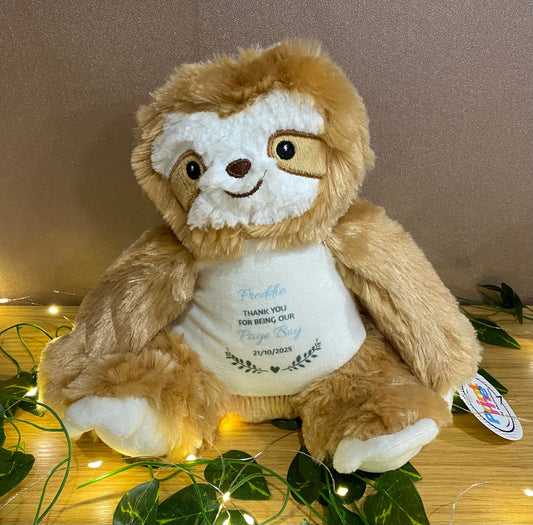 Will you be Our Page Boy, Sloth, Mini Mumbles Bear, Print Me Bear, Personalised Soft Toy