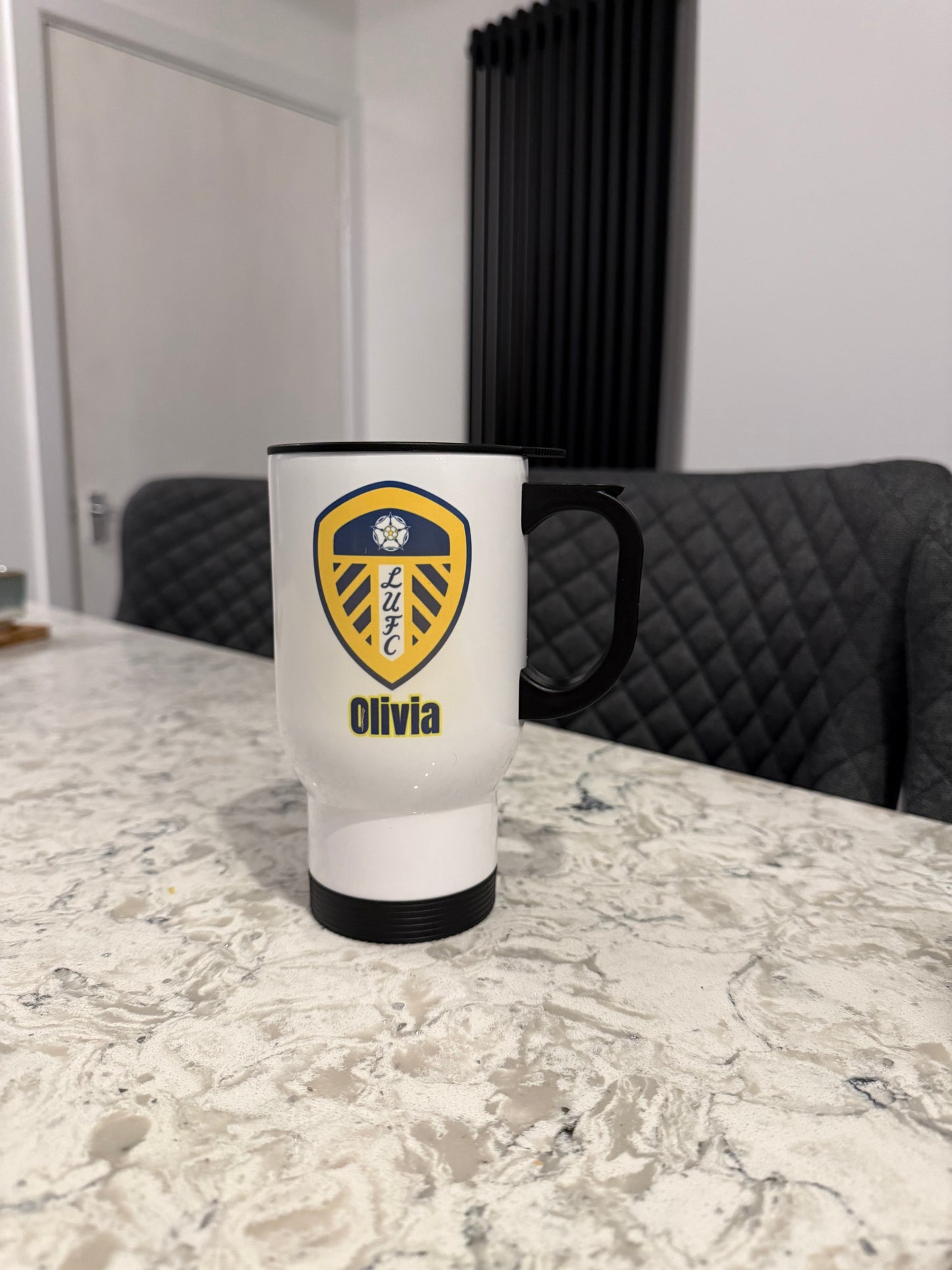 Leeds, Travel Mug, Thermos, Football, Personalised