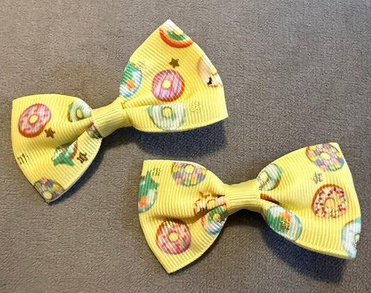 Yellow Donuts Bows, Ribbon Hairbows, Hair, Bow, School, Hair Clip