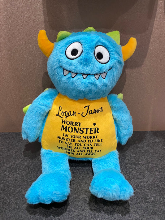 Blue Worry Monster, Tummi Bear, Personalised Soft Toy